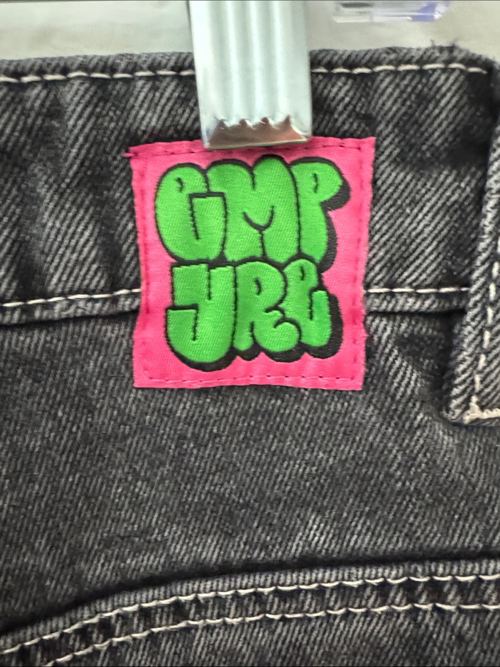 Empyre 90’s Y2K Skater Black Relaxed Wide Leg Jeans with Green Logo Accent - Picture 5 of 5